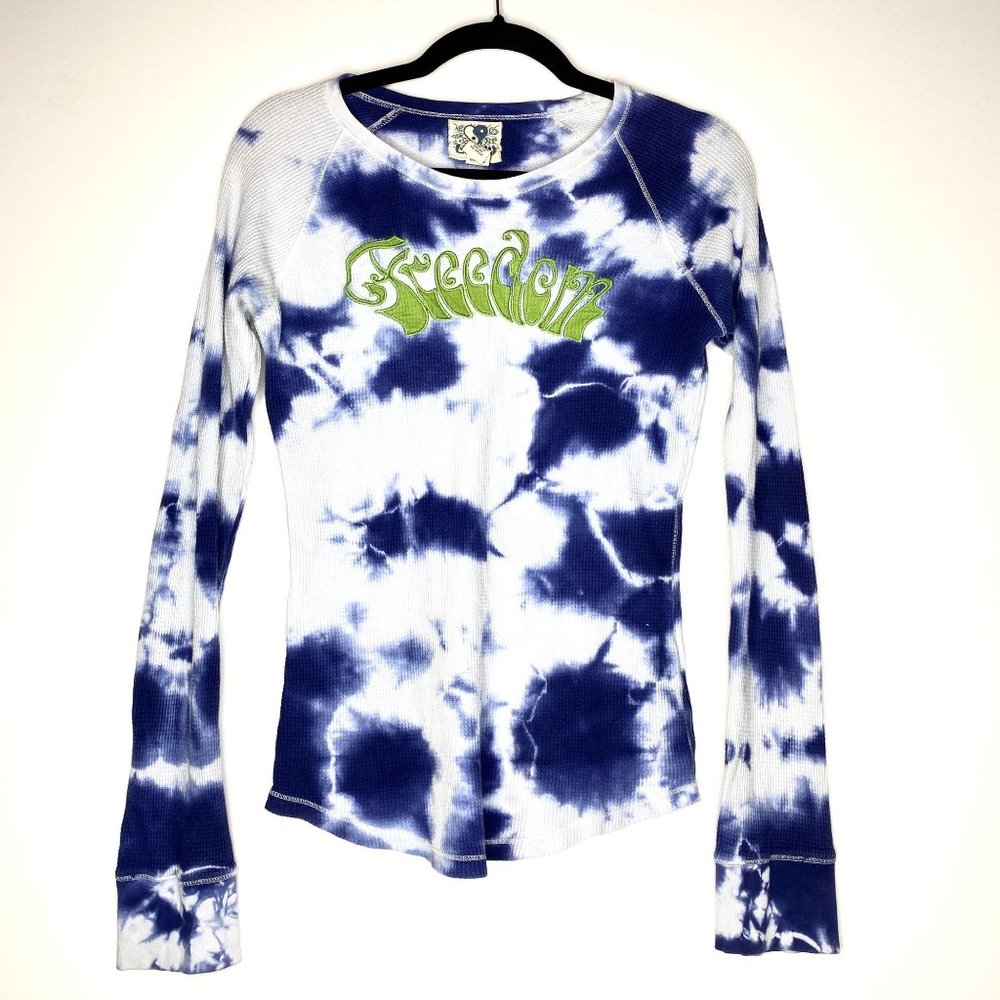Vintage Y2K Lucky Freedom Tie Dye Knit Thermal Top